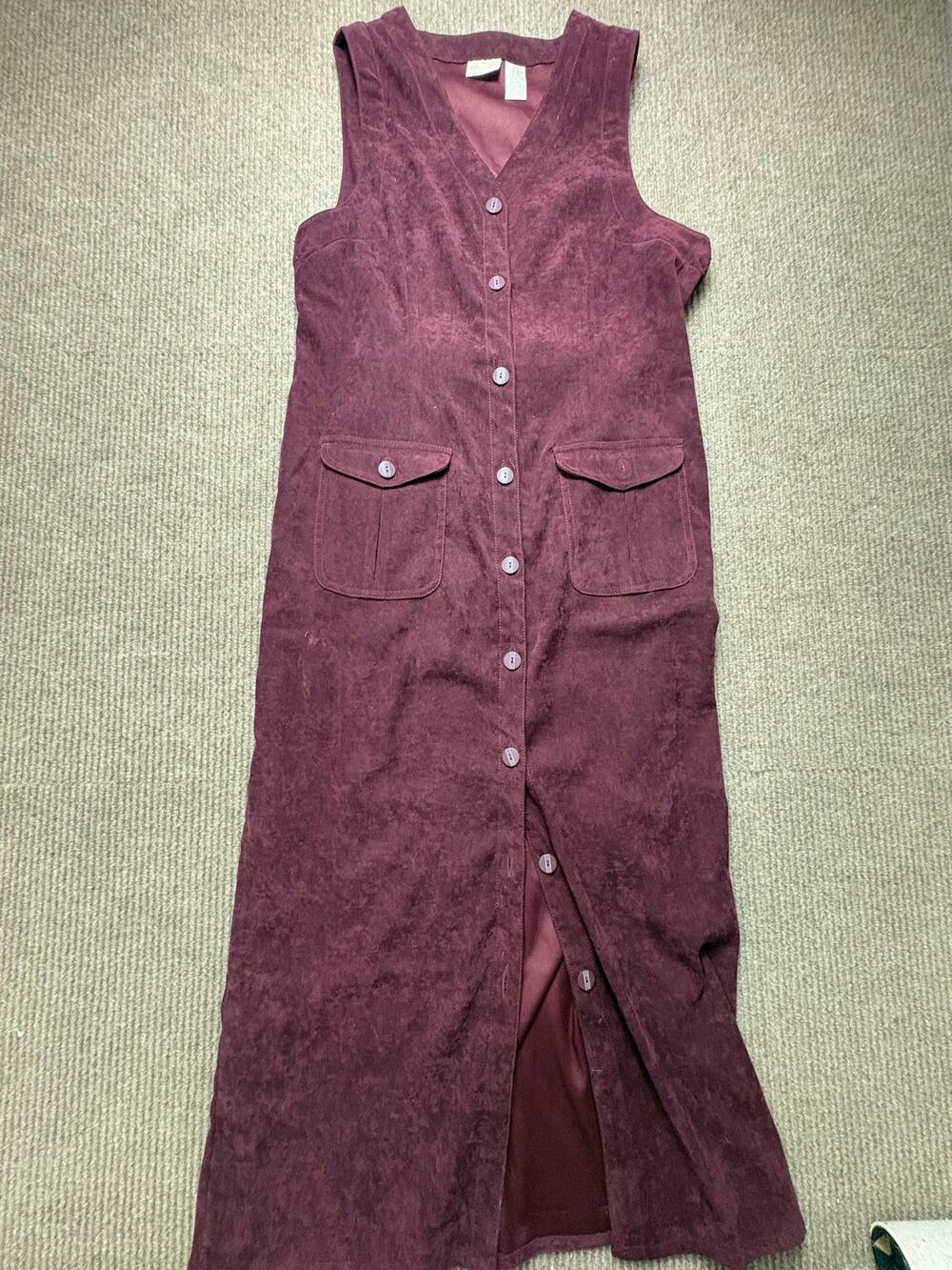 Vintage 90’s Faux Suede Button Front Maxi Dress St John’s Bay size 12 women’s